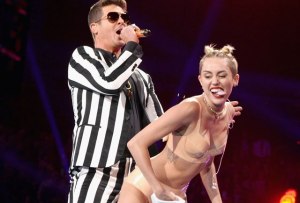 Miley Cyrus really took full advantage of the good-girl-gone-bad gimmick this year by first twerking with Robin Thicke at the VMAs...