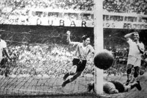 The goal scored by Alcides Ghiggia (centre) in the 79th minutes stunned the Maracana silent and would break the hearts of Brazil.