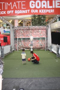 That's the virtual goalie, controlled by motion sensors that make the split-second decision of which angle to block the shot.