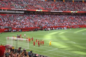 The Canadian team took their victory lap around BC Place.