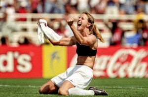 Brandi Chastain's shirtless celebration from USA 1999. One of the most iconic images of the Women's World Cup.